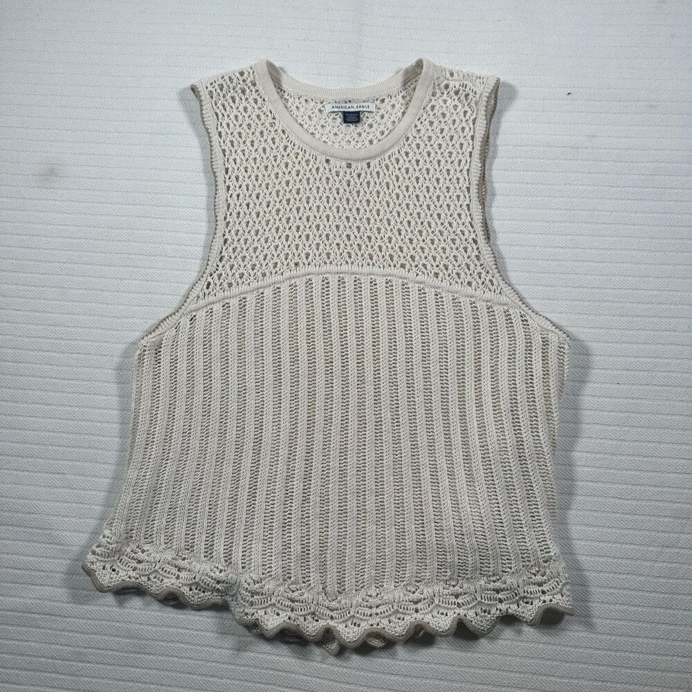 American Eagle Women’s XL Cream Crochet Knit Tank Top Boho Sleeveless